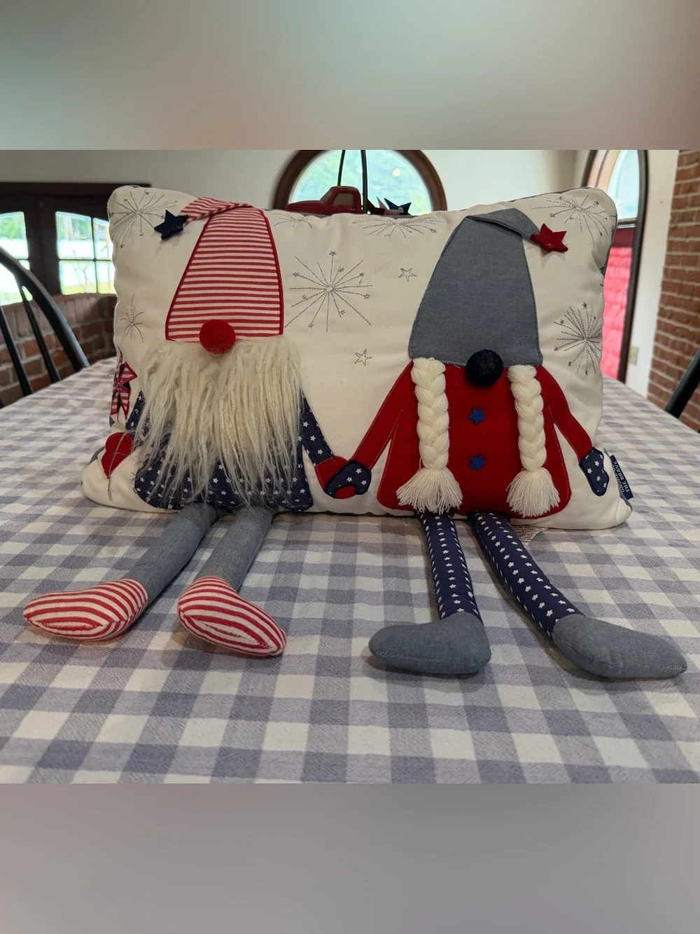 Patriotic Gnome Holiday Pillow Cover – Red, White & Blue